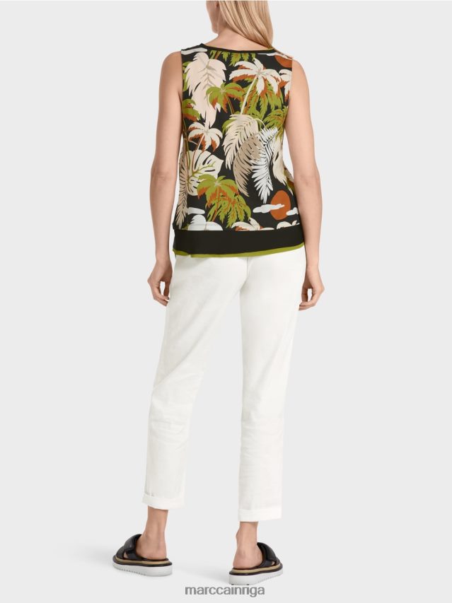apģērbs dziļi olīvzaļa VRBHXD1399 Marc Cain Tops bez piedurknēm ar tropisku apdruku