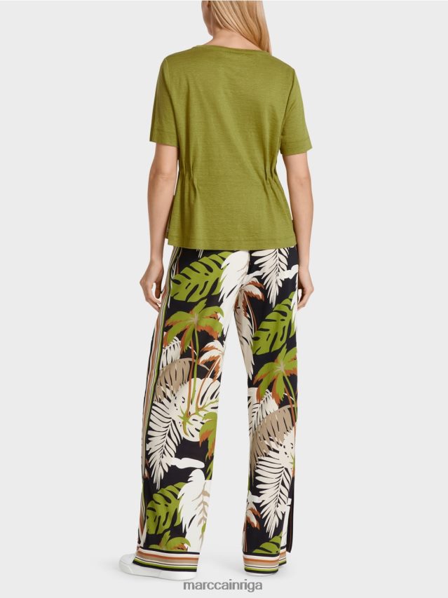 apģērbs dziļi olīvzaļa VRBHXD1406 Marc Cain pieguļošs lina t-krekls