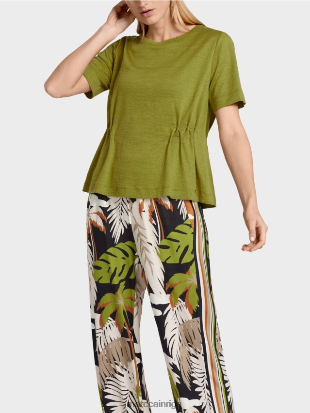 apģērbs dziļi olīvzaļa VRBHXD1406 Marc Cain pieguļošs lina t-krekls