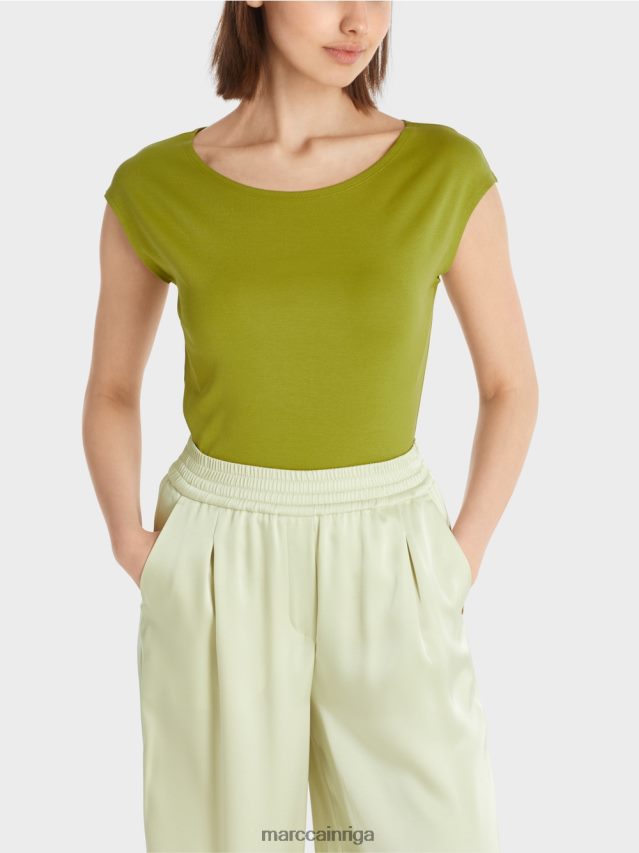 apģērbs dziļi olīvzaļa VRBHXD1487 Marc Cain elastīgs kokvilnas krekls