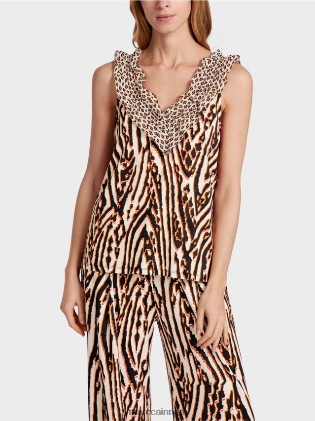 apģērbs dziļi sarkans VRBHXD1367 Marc Cain īss tops ar jauktiem rakstiem