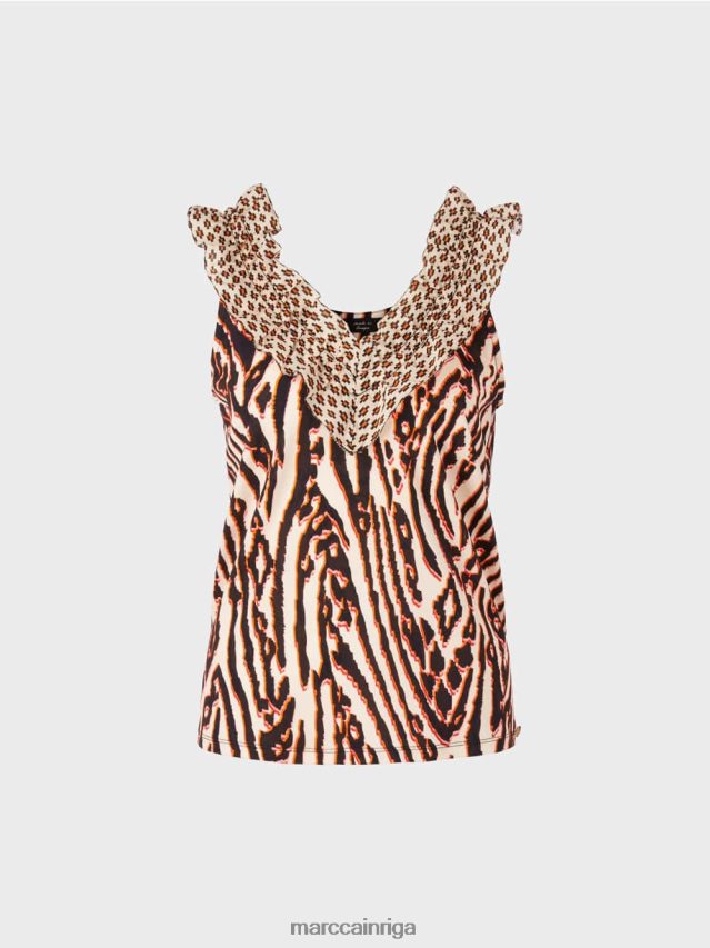 apģērbs dziļi sarkans VRBHXD1367 Marc Cain īss tops ar jauktiem rakstiem