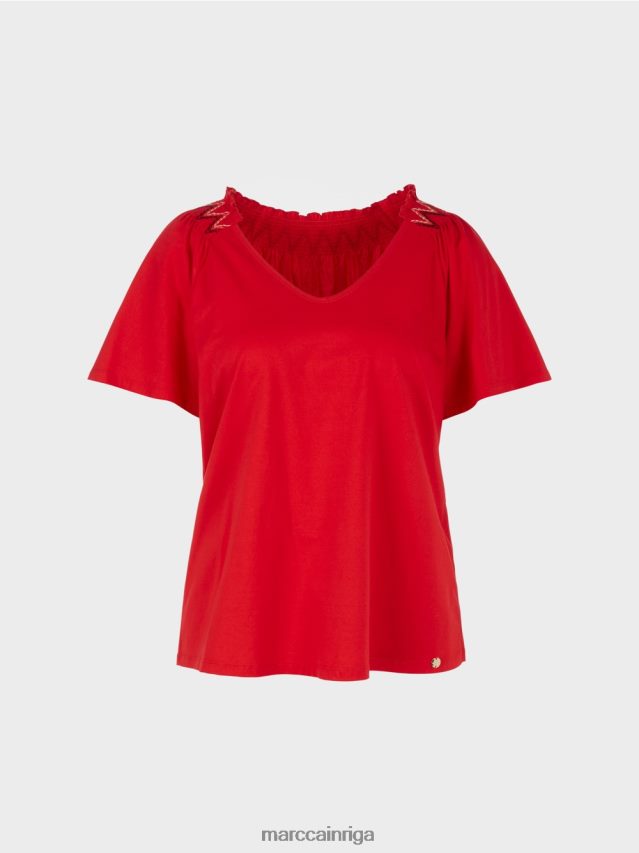 apģērbs dziļi sarkans VRBHXD1375 Marc Cain t-krekls ar raglānu