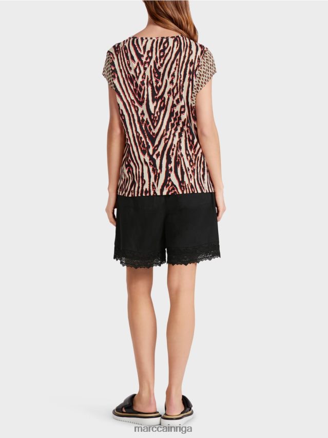 apģērbs dziļi sarkans VRBHXD1376 Marc Cain t-krekls ar jauktiem rakstiem