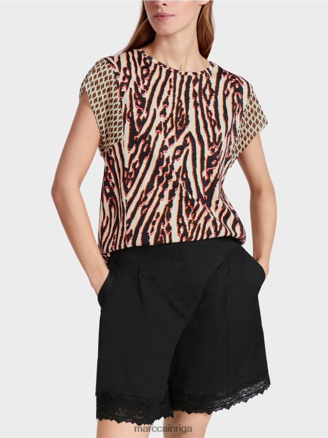 apģērbs dziļi sarkans VRBHXD1376 Marc Cain t-krekls ar jauktiem rakstiem