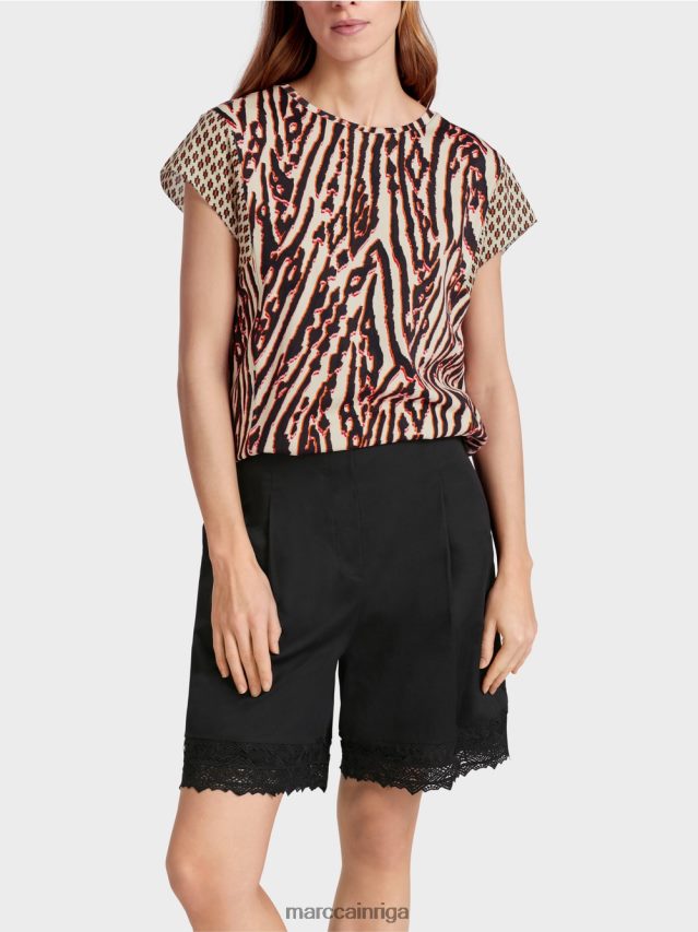 apģērbs dziļi sarkans VRBHXD1376 Marc Cain t-krekls ar jauktiem rakstiem