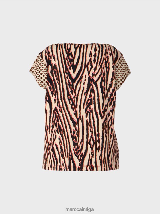 apģērbs dziļi sarkans VRBHXD1376 Marc Cain t-krekls ar jauktiem rakstiem