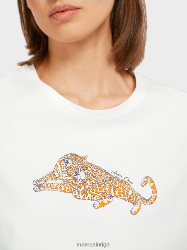 apģērbs dzidrs oranžs VRBHXD1451 Marc Cain \"pārdomāt kopā\" ​​kokvilnas t-krekls