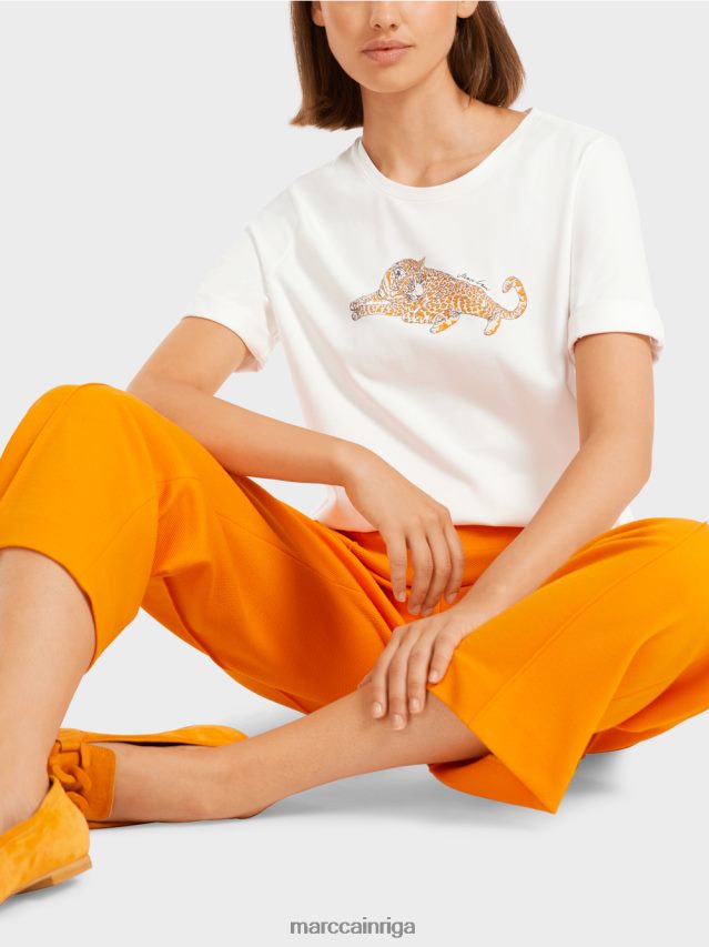 apģērbs dzidrs oranžs VRBHXD1451 Marc Cain \"pārdomāt kopā\" ​​kokvilnas t-krekls