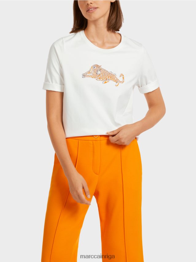 apģērbs dzidrs oranžs VRBHXD1451 Marc Cain \"pārdomāt kopā\" ​​kokvilnas t-krekls