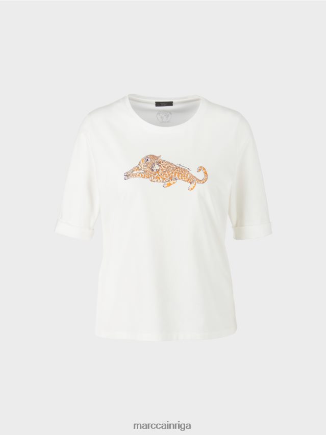 apģērbs dzidrs oranžs VRBHXD1451 Marc Cain \"pārdomāt kopā\" ​​kokvilnas t-krekls