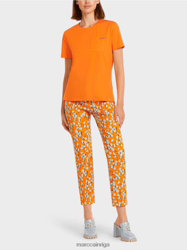 apģērbs dzidrs oranžs VRBHXD1457 Marc Cain T-krekls ar izrotātu krūšu kabatu