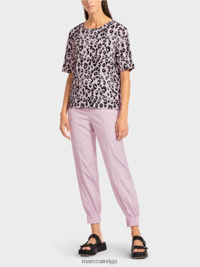 apģērbs gaiša lavanda VRBHXD1410 Marc Cain t-krekls ar leoparda apdruku