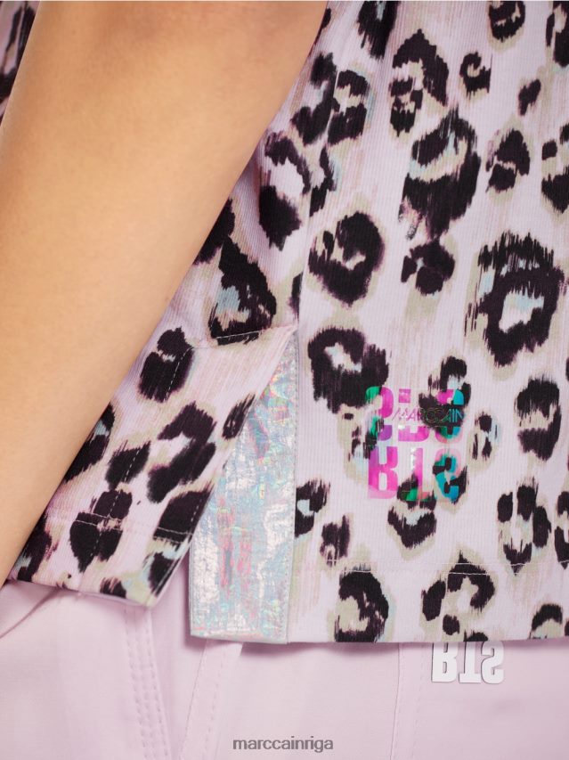 apģērbs gaiša lavanda VRBHXD1410 Marc Cain t-krekls ar leoparda apdruku