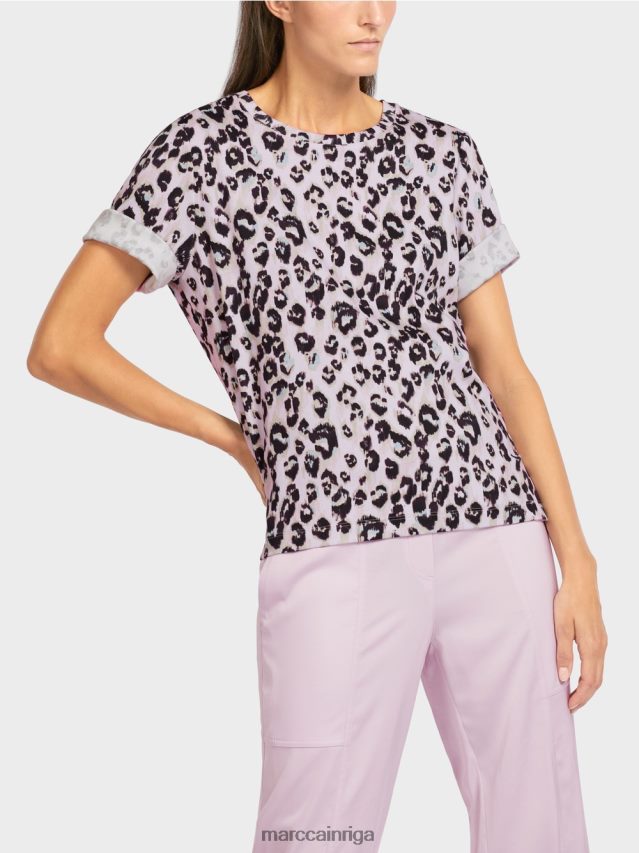 apģērbs gaiša lavanda VRBHXD1410 Marc Cain t-krekls ar leoparda apdruku