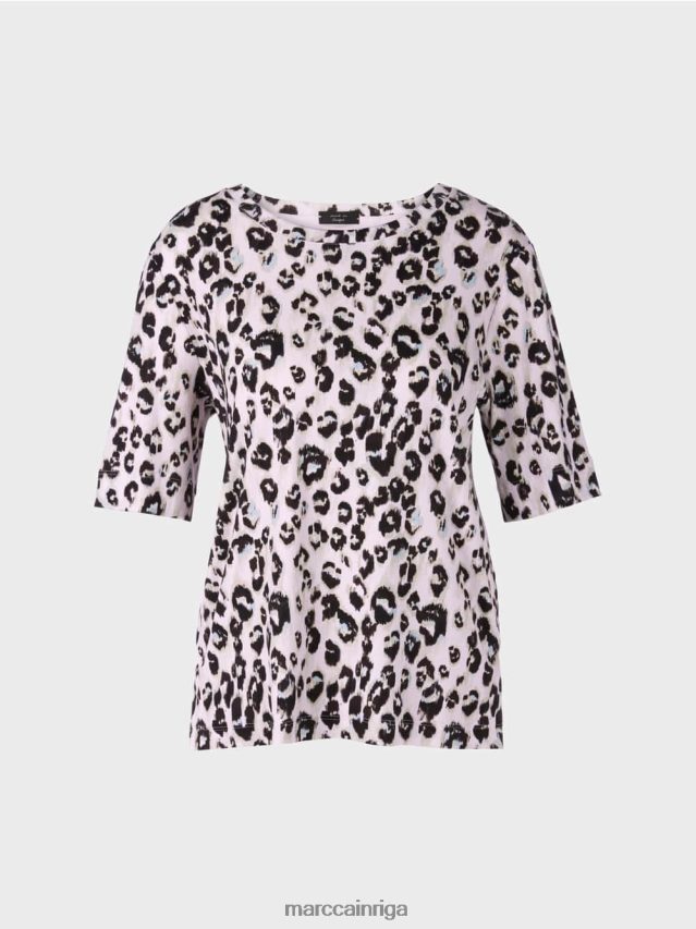 apģērbs gaiša lavanda VRBHXD1410 Marc Cain t-krekls ar leoparda apdruku