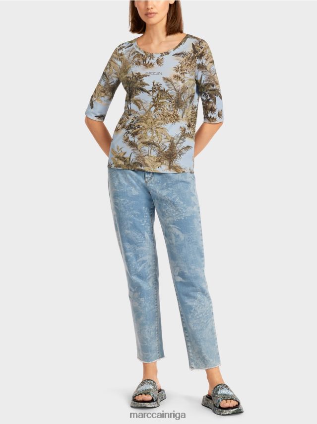 apģērbs gaiši pūderzils VRBHXD1412 Marc Cain apdrukāts t-krekls smalkā rievotā dizainā