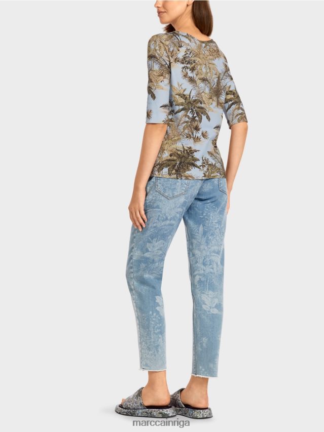 apģērbs gaiši pūderzils VRBHXD1412 Marc Cain apdrukāts t-krekls smalkā rievotā dizainā