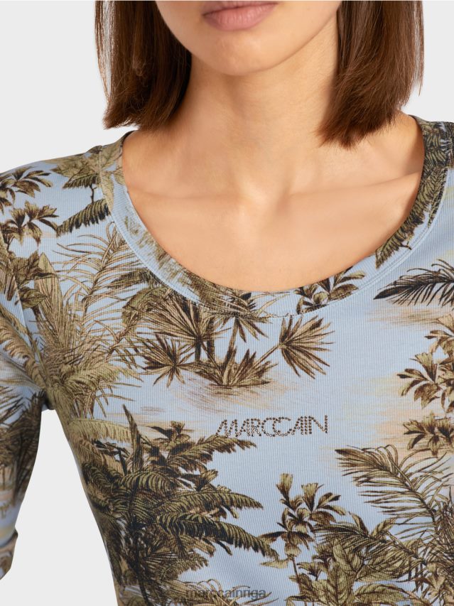 apģērbs gaiši pūderzils VRBHXD1412 Marc Cain apdrukāts t-krekls smalkā rievotā dizainā
