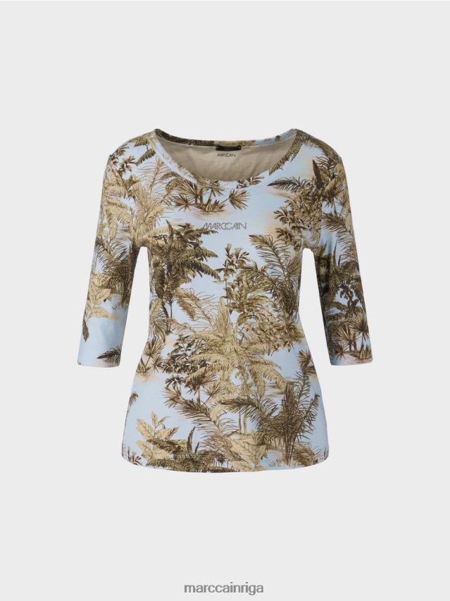 apģērbs gaiši pūderzils VRBHXD1412 Marc Cain apdrukāts t-krekls smalkā rievotā dizainā