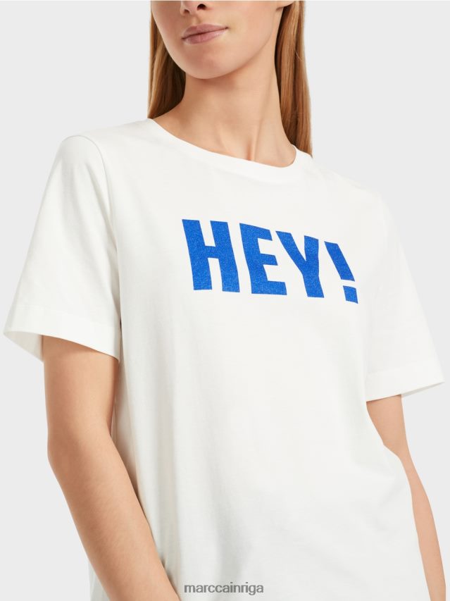 apģērbs gandrīz balts VRBHXD1229 Marc Cain \"pārdomājiet kopā\" ​​t-krekls ar spīdumiem