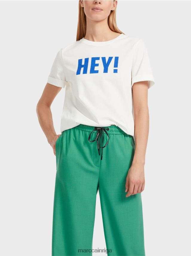 apģērbs gandrīz balts VRBHXD1229 Marc Cain \"pārdomājiet kopā\" ​​t-krekls ar spīdumiem