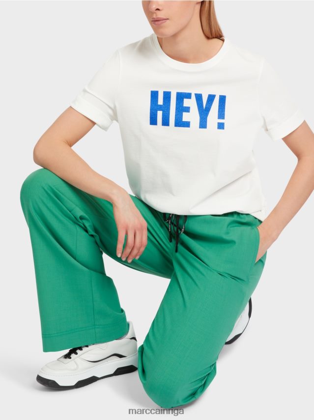 apģērbs gandrīz balts VRBHXD1229 Marc Cain \"pārdomājiet kopā\" ​​t-krekls ar spīdumiem