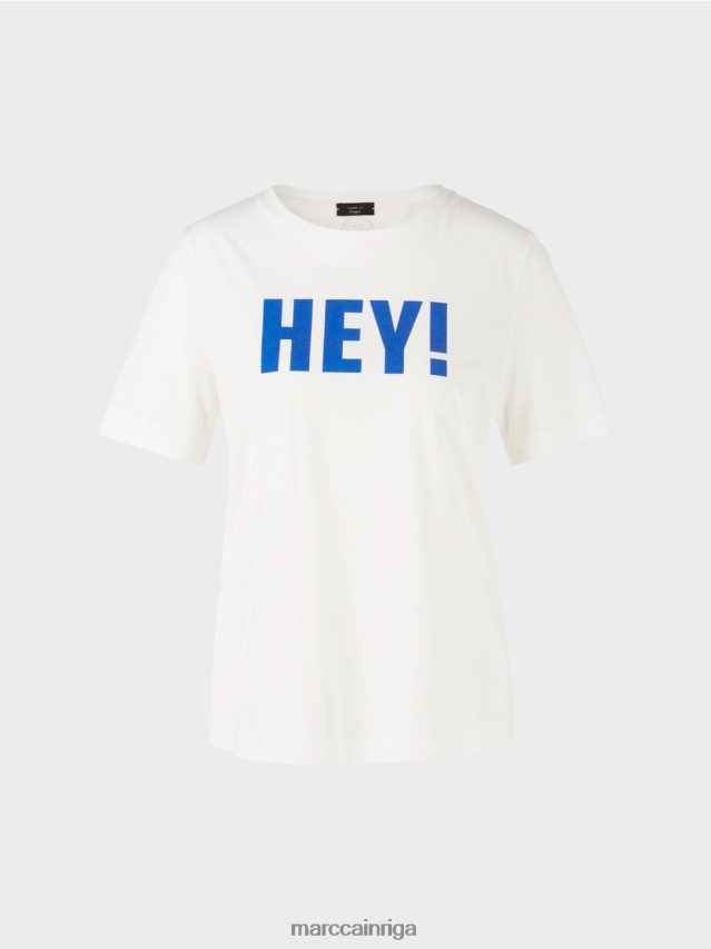 apģērbs gandrīz balts VRBHXD1229 Marc Cain \"pārdomājiet kopā\" ​​t-krekls ar spīdumiem
