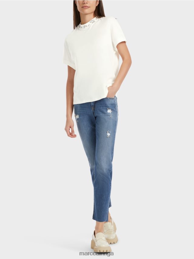 apģērbs gandrīz balts VRBHXD1285 Marc Cain t-krekls ar pērlīšu apkakli