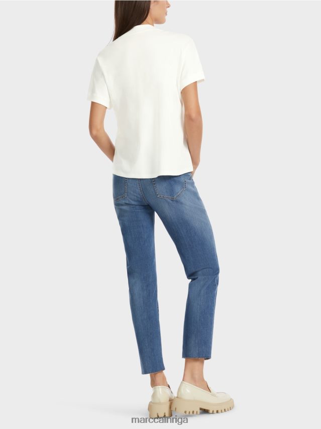 apģērbs gandrīz balts VRBHXD1285 Marc Cain t-krekls ar pērlīšu apkakli