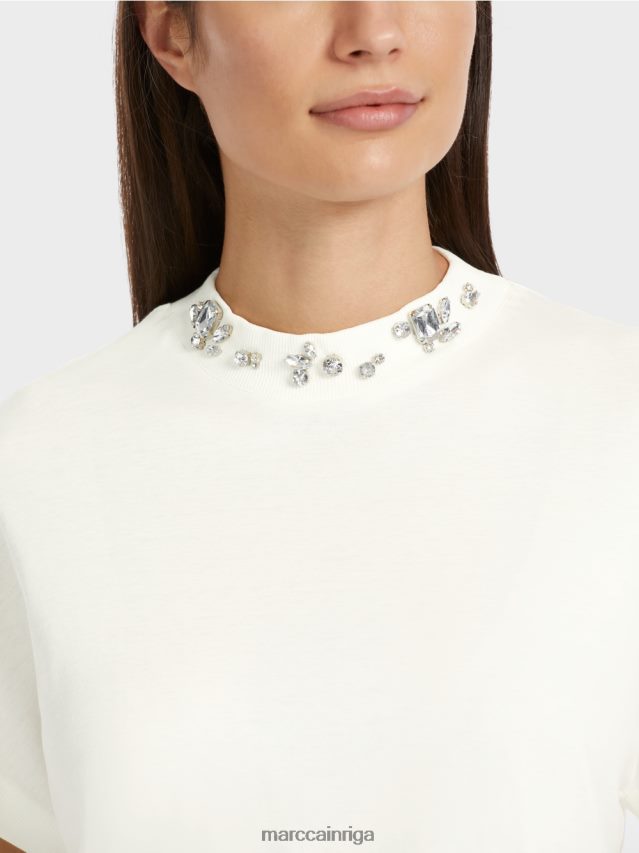 apģērbs gandrīz balts VRBHXD1285 Marc Cain t-krekls ar pērlīšu apkakli