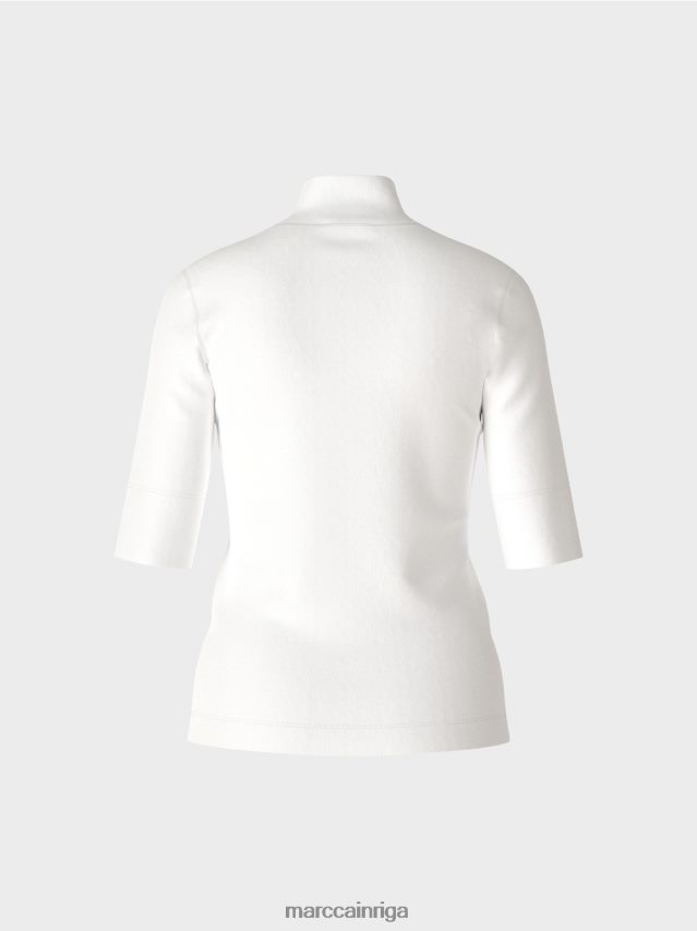 apģērbs gandrīz balts VRBHXD1296 Marc Cain krekls ar stāvapkakli un 3/4 piedurknēm
