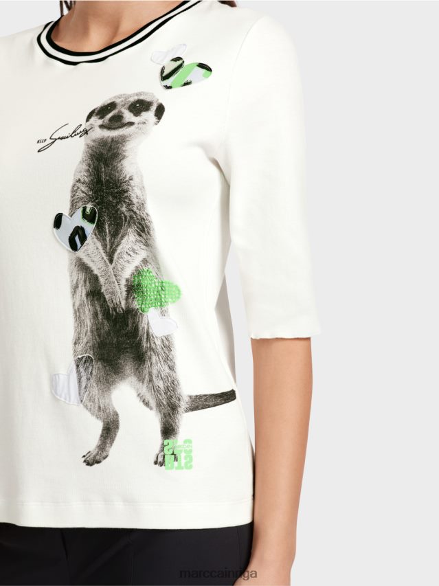 apģērbs gandrīz balts VRBHXD1302 Marc Cain t-krekls ar dzīvnieku motīvu