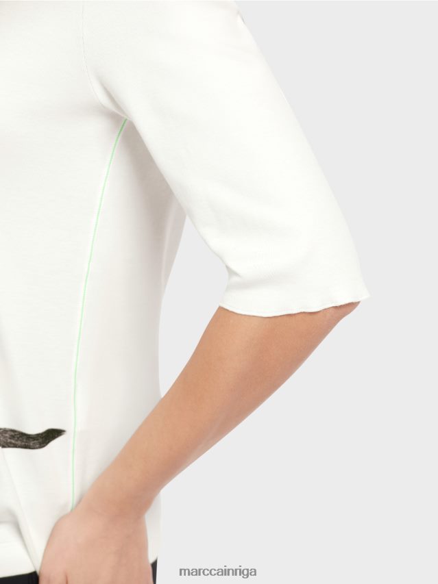 apģērbs gandrīz balts VRBHXD1302 Marc Cain t-krekls ar dzīvnieku motīvu