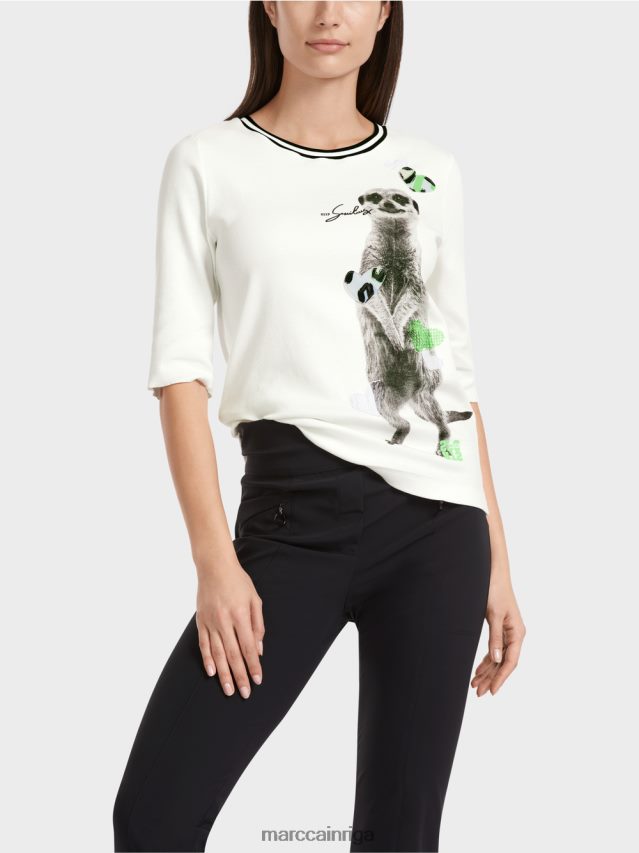 apģērbs gandrīz balts VRBHXD1302 Marc Cain t-krekls ar dzīvnieku motīvu