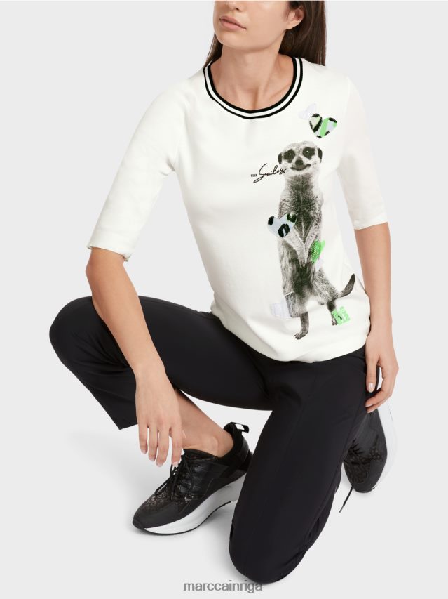 apģērbs gandrīz balts VRBHXD1302 Marc Cain t-krekls ar dzīvnieku motīvu