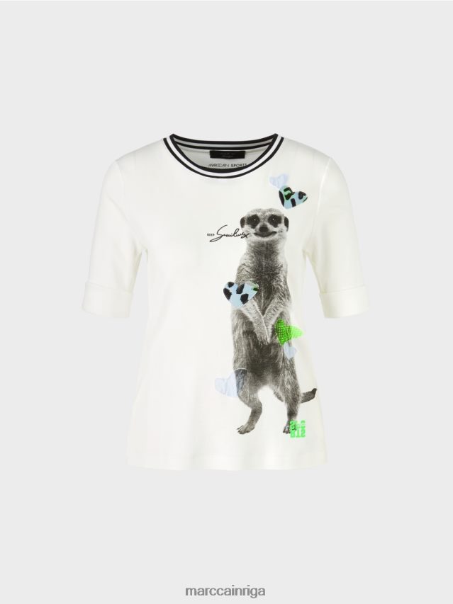 apģērbs gandrīz balts VRBHXD1302 Marc Cain t-krekls ar dzīvnieku motīvu