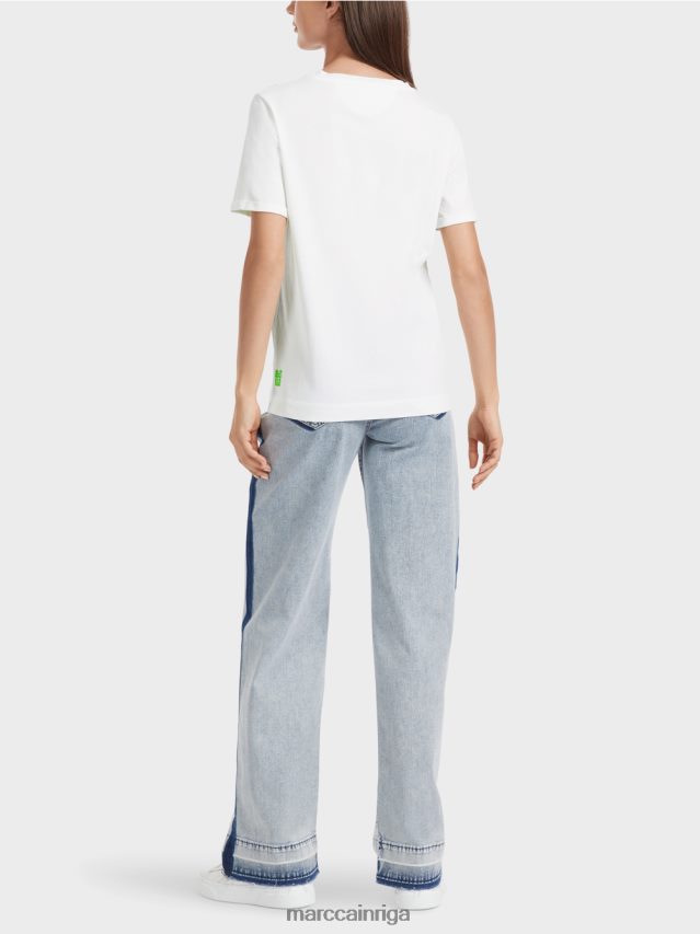 apģērbs gandrīz balts VRBHXD1304 Marc Cain \"pārdomājiet kopā\" ​​t-krekls ar spīdumiem