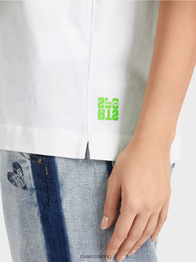 apģērbs gandrīz balts VRBHXD1304 Marc Cain \"pārdomājiet kopā\" ​​t-krekls ar spīdumiem