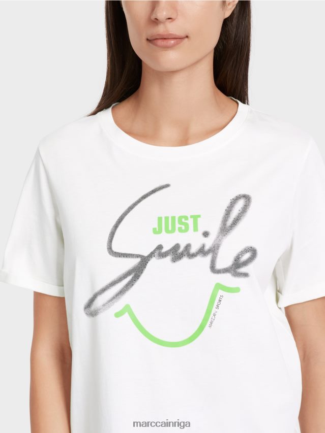 apģērbs gandrīz balts VRBHXD1304 Marc Cain \"pārdomājiet kopā\" ​​t-krekls ar spīdumiem