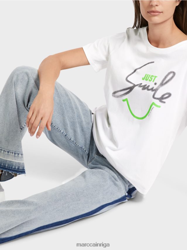 apģērbs gandrīz balts VRBHXD1304 Marc Cain \"pārdomājiet kopā\" ​​t-krekls ar spīdumiem