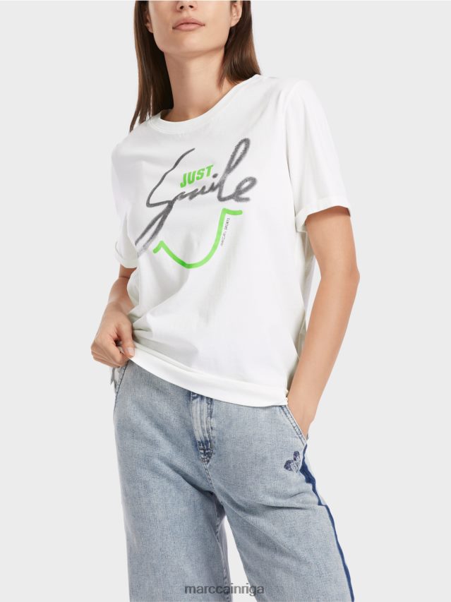 apģērbs gandrīz balts VRBHXD1304 Marc Cain \"pārdomājiet kopā\" ​​t-krekls ar spīdumiem