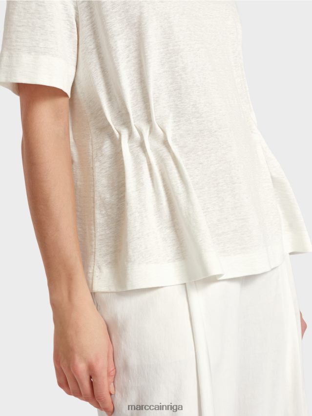 apģērbs gandrīz balts VRBHXD1379 Marc Cain pieguļošs lina t-krekls