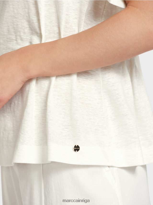 apģērbs gandrīz balts VRBHXD1379 Marc Cain pieguļošs lina t-krekls