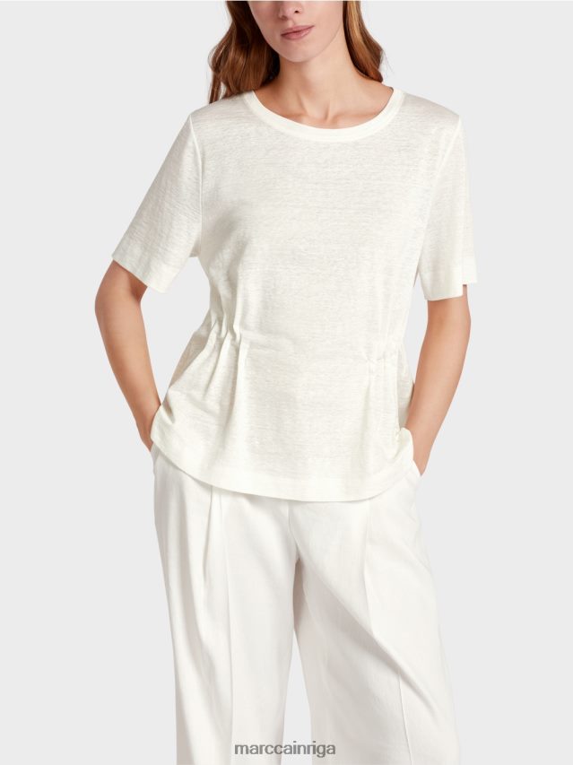 apģērbs gandrīz balts VRBHXD1379 Marc Cain pieguļošs lina t-krekls