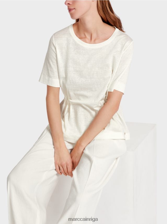 apģērbs gandrīz balts VRBHXD1379 Marc Cain pieguļošs lina t-krekls