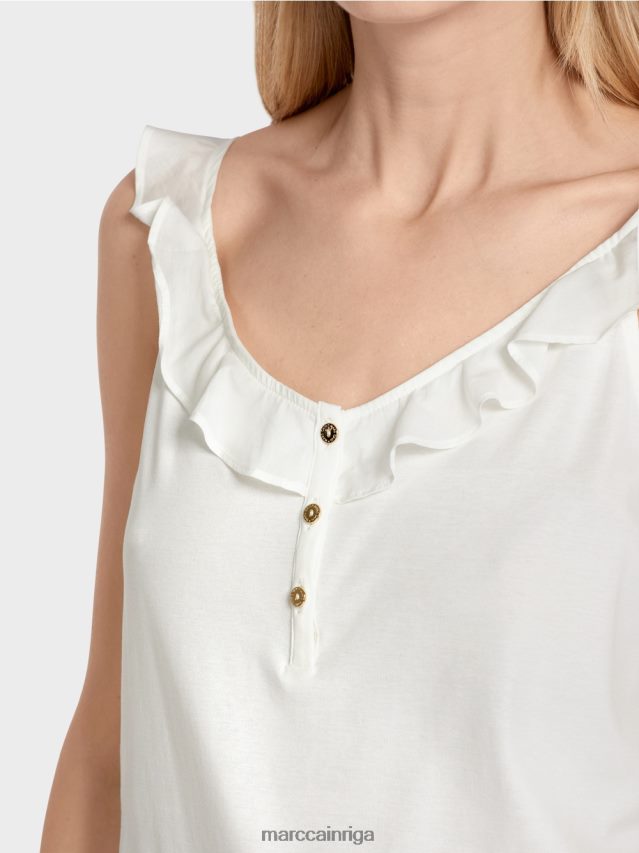 apģērbs gandrīz balts VRBHXD1403 Marc Cain gaisīgs tops ar volānu