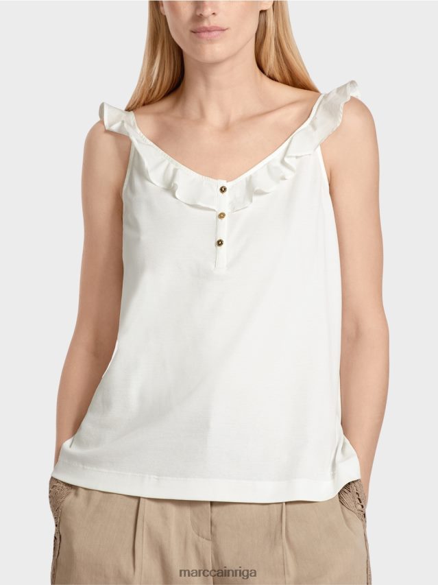 apģērbs gandrīz balts VRBHXD1403 Marc Cain gaisīgs tops ar volānu