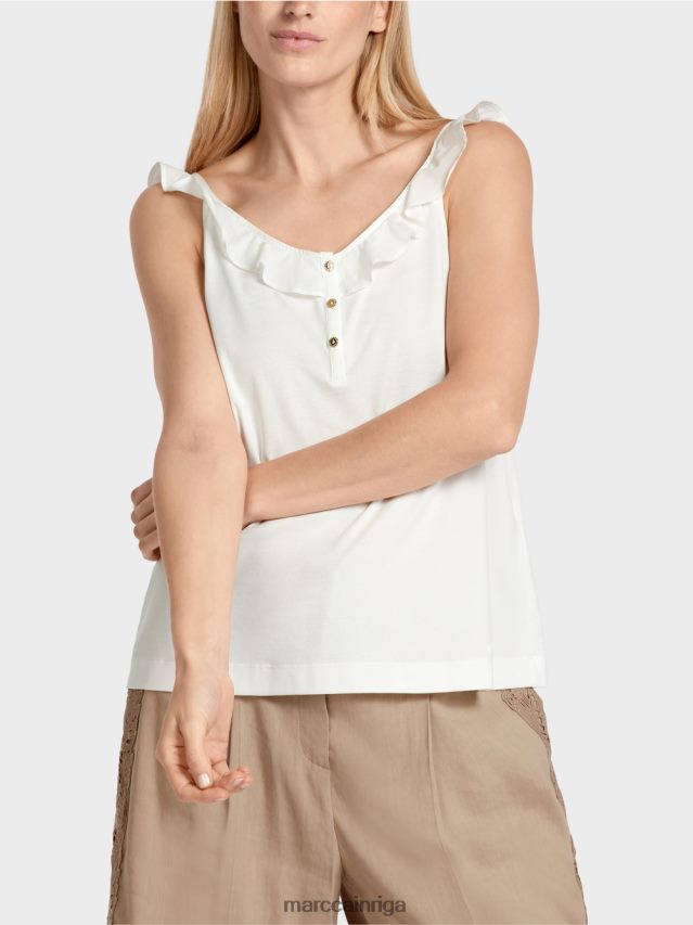 apģērbs gandrīz balts VRBHXD1403 Marc Cain gaisīgs tops ar volānu