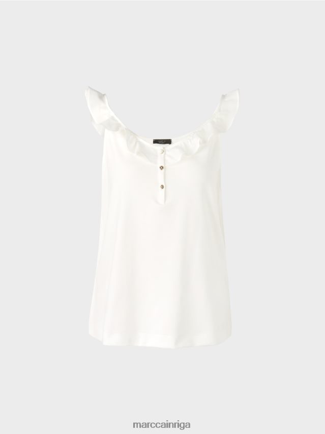apģērbs gandrīz balts VRBHXD1403 Marc Cain gaisīgs tops ar volānu